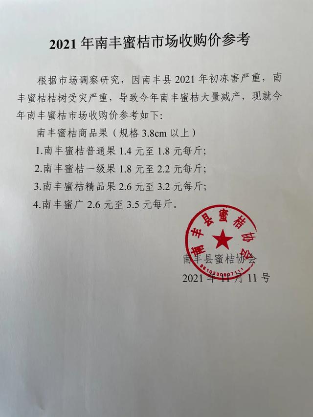 南丰蜜桔协会经调研提出今年南丰蜜桔市场收购参考价