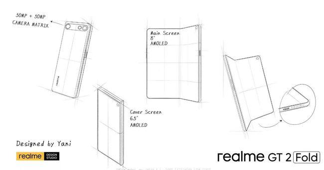 realme折叠屏手机草图曝光：展开后有8英寸内屏