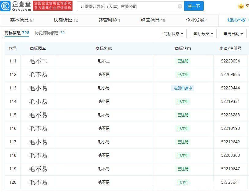 哇唧唧哇申请毛不易商标获批