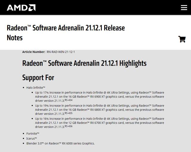 AMD 肾上腺素 21.12.1 驱动发布：《光环：无限》性能大幅提升