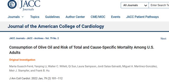 JACC哈佛新研究：每天半勺橄榄油，四大类疾病死亡风险都更低
