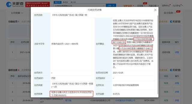 支持“24小时睡眠监测”？小米手环广告表达不准确被罚8万