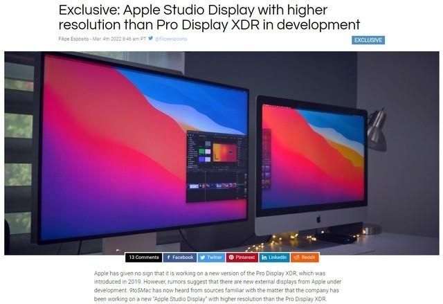 苹果“显示神器”Apple Studio Display曝光：分辨率超6K、搭载M1自研芯片