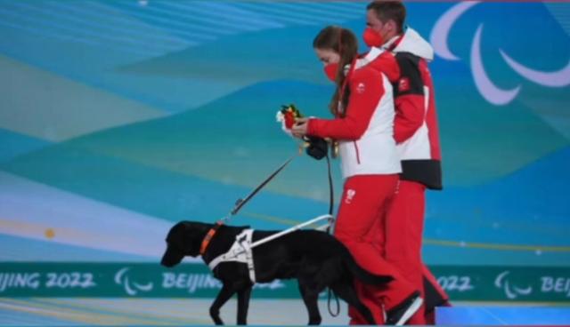 奥地利视障选手带“编外成员”上领奖台，冠军荣光与导盲犬共享