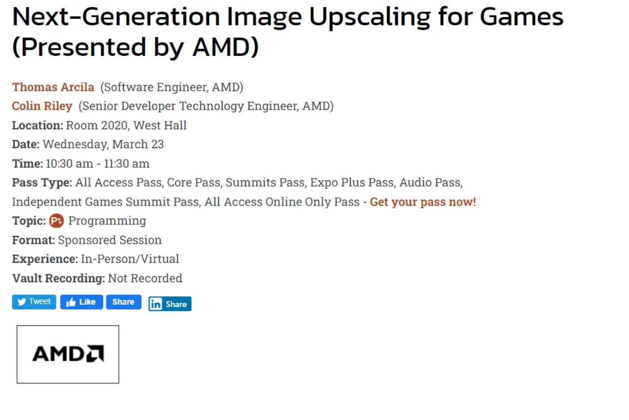 GDC2022 本月 21 日开启，AMD 将公布新一代超分辨率技术