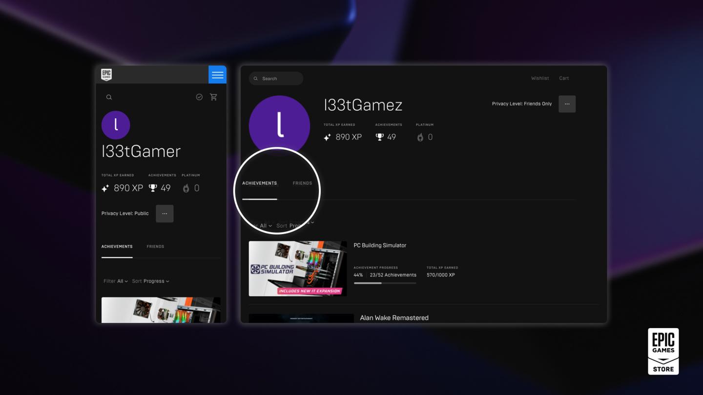 Epic 游戏商城“成就”界面已上线，可查看自己和好友的成就