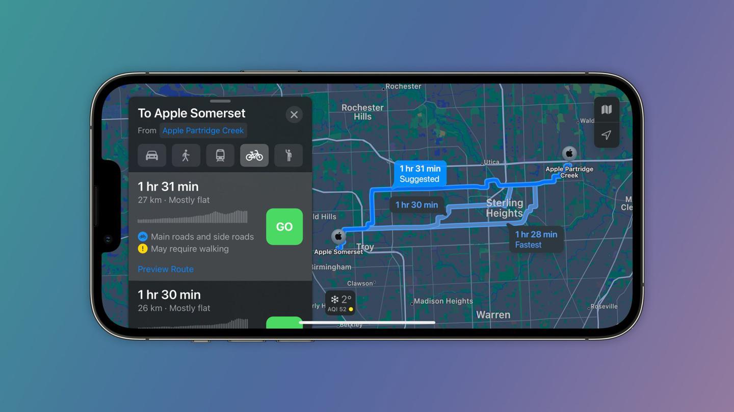苹果地图新增支持美国芝加哥、底特律和其他城市骑行路线