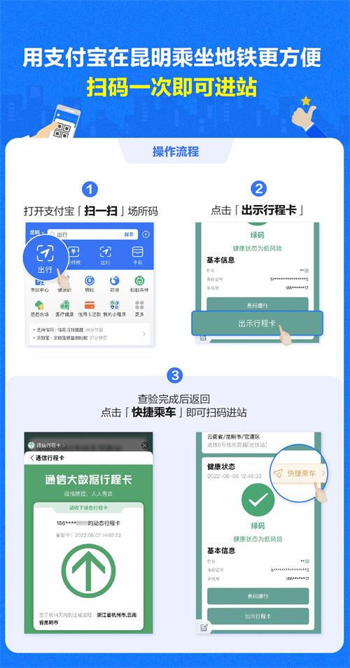 一次扫码就能进站！昆明支付宝实现场所码、行程卡、乘车码同屏